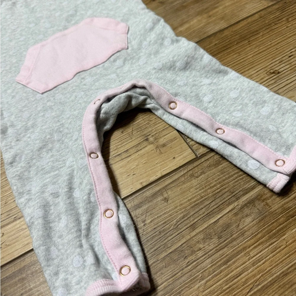 Cloud Island | Gray and Pink Polka Dot Romper | 0-3M
